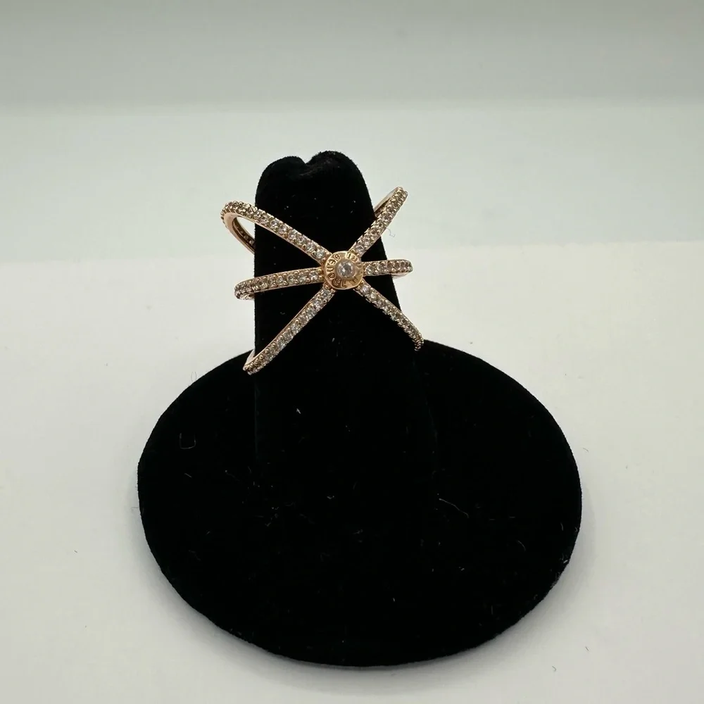 Henri Bendel Luxe Pave Orbital Cuff Ring Rose Gold size 7